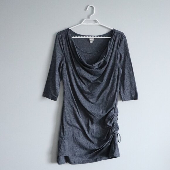 Bench Women's Sz Lrg Blue Fitted Cowl Neck Ruched Stretch Mini T-Shirt Dress - Picture 1 of 12